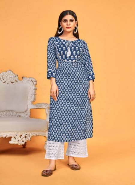 Blue Sky Fancy Designer Regular Wear Printed Kurti With Bottom Collection Catalog